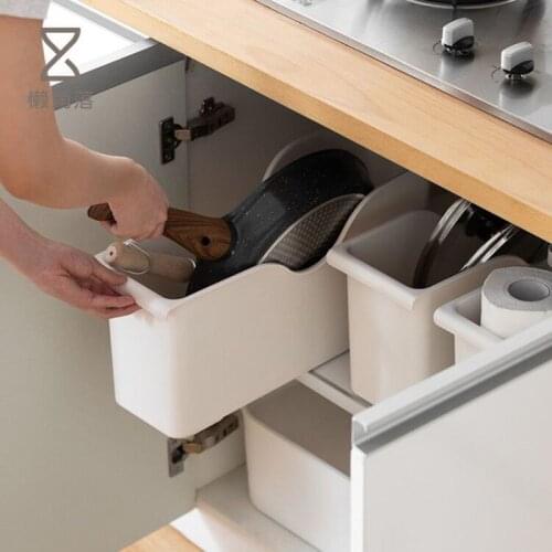 Kitchen Useful Special Storage Box Pulley Pot Cover Plastic Shelf Kitchenware White Storage Box Spice Plate Rack Storage Shelf