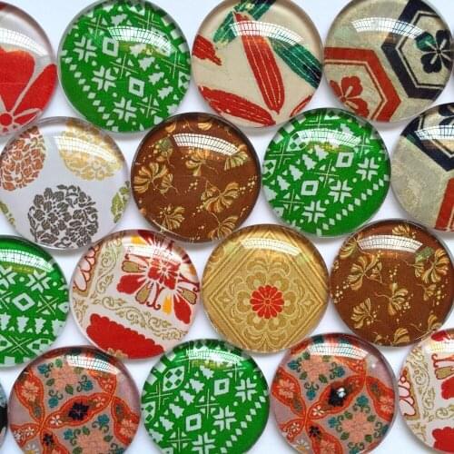 ZEROUP 12mm 20mm Round Photo Glass Cabochon Mixed Pattern Fit Cameo Base Setting for Jewelry Flatback BCH239