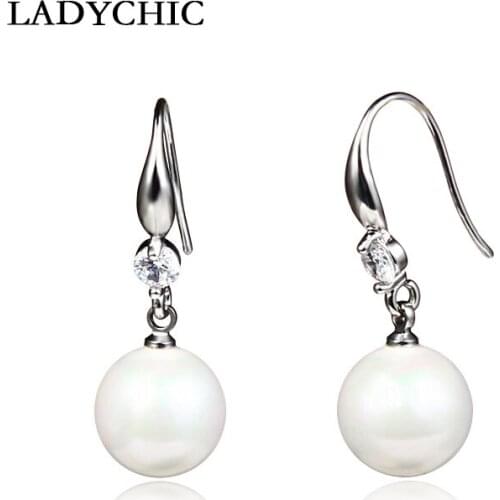 LADYCHIC Simple Fashion Imitation Pearl Hook Earrings Beautiful Classic Female Zirconia Jewelry Accessories Wholesale LE1367