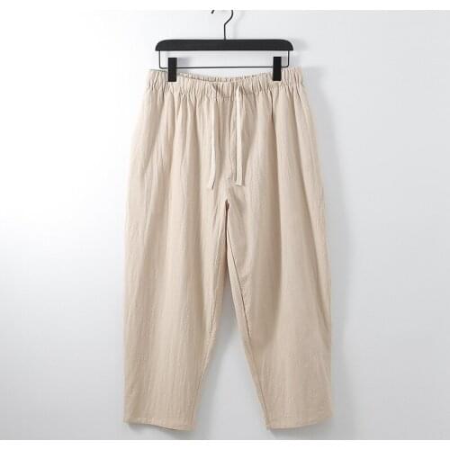 Summer Trousers Boys Cotton Linen Pants Loose Casual Men Sports Jogger Pants Male Cropped Wide Loose Harem Pants Plus Size 4xl