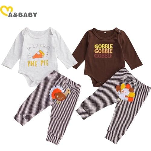 Ma&Baby 0-12M Newborn Infant Baby Boys 1st Thanksgiving Day Clothes Set Long Sleeve Cartoon Romper Turkey Pants Outfits