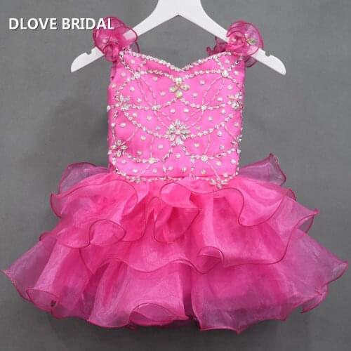 Cute Fuchsia Organza Flower Girl Pageant Dresses Crystal Evening Party Vestidos De Gala Long Kids Ball Gown Little Girls Dress