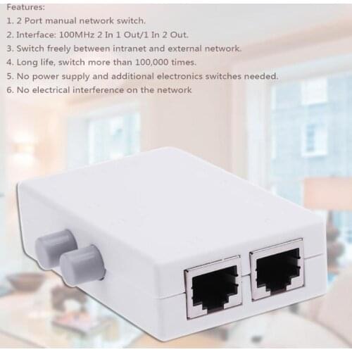 Mini 2 Port RJ45 Network Ethernet Network Box Switcher Dual Port Manual Sharing Switch Adapter HUB 2 Port Network Switch