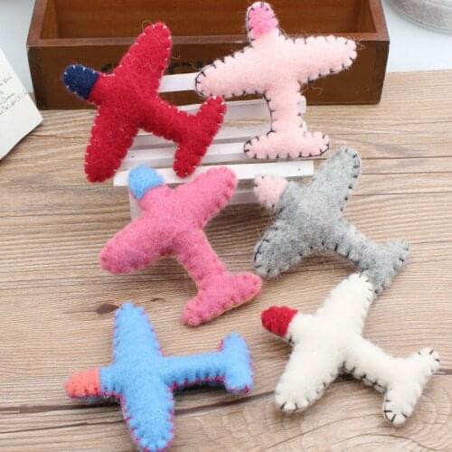 Mini Order 1 PC Handmade Wool Felt Crochet 3D Airplane Button Patch Stickers Fit Girls Bow Center Hair Clips Decoration