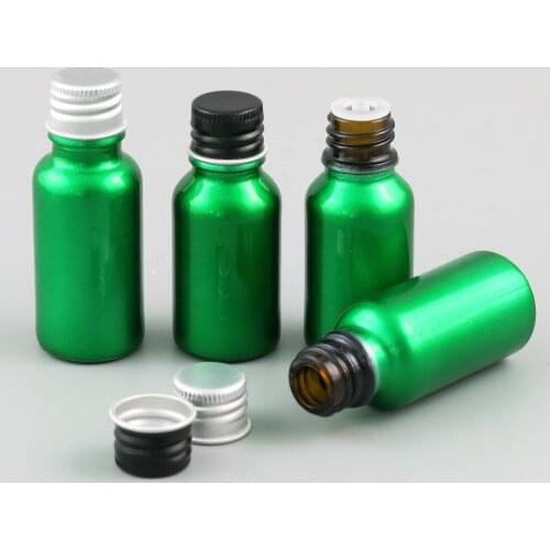 1/2oz 2/3oz Refillable Green Glass Essential Oil Bottles Containers With Silver Black cap 200pcs