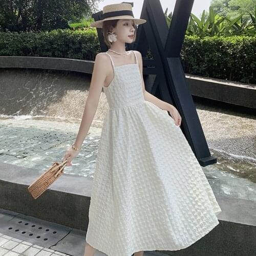 Fashion Korean Vintage Sexy Strap Sleeveless Maxi Party Club Dress Ladies Elegant Casual Robe White Solid Beach Vacation Dress