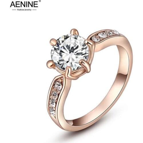 AENINE Trendy 6 Prong Setting Cubic Zirconia Engagement Rings Mosaic Austrian Crystals Rings Jewelry Christmas Gifts A2010239260