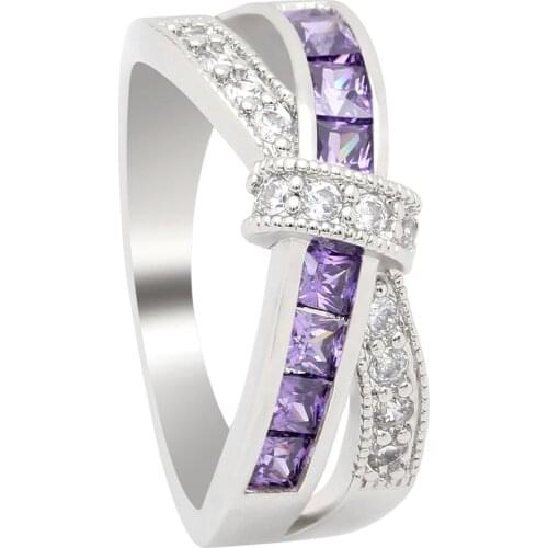 UFOORO wedding rings cross shape pink/blue/green AAA zircon Unique design jewelry wedding engagement rings for women/men gift