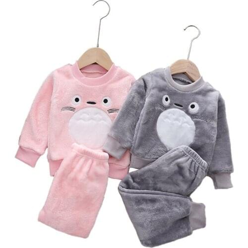 Baby Boy Girl Clothes Flannel Fleece Pajamas Set Winter Toddler Child Sleepwear Warm Kids Home Suit