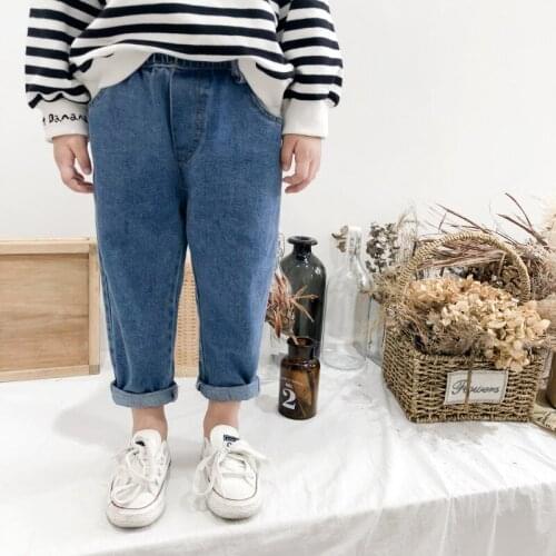 Autumn Boys Girls Fashion All-Match Jeans Korean Style Kids Children 2 Colors Casual Denim Pants 1-5Y