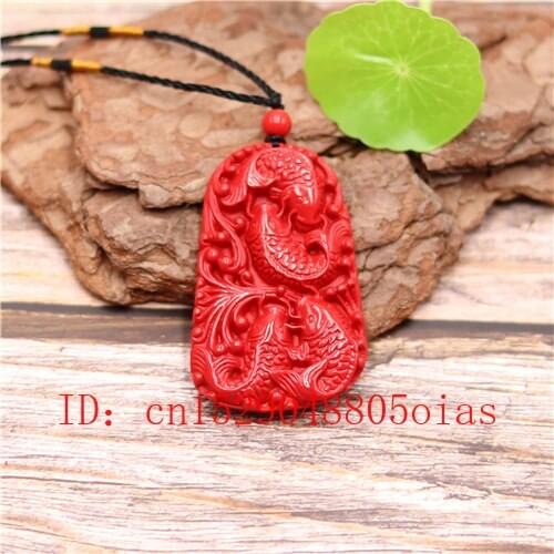 Fish Pendant Necklace Chinese Natural Red Organic Cinnabar Buddhism Carp Amulet Charm Jewellery Fashion Woman Gifts