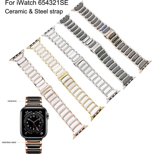Watch Band for Apple Watch 40 44 38 42mm Black White Ceramic Stainless Steel Watch Strap for iWatch Series 6 5 4 3 2 se Bracelet