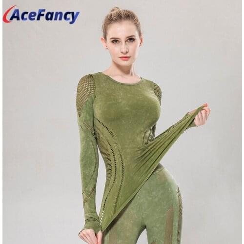 Acefancy Sexy Yoga Top Long Sleeve Women Seamless Long Sleeve Fitness Clothing T8805 Yoga Gym Crop Top High Elastic Gym Yoga Top