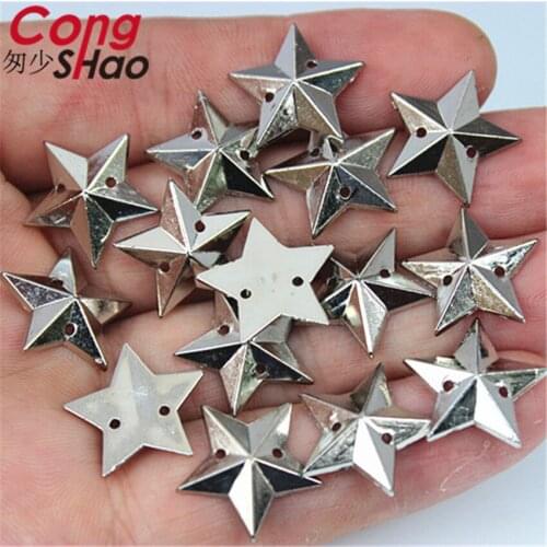 Cong Shao 200Pcs 16mm Silvery white Star stones and crystals Acrylic rhinestones flatback sewing 2 Hole DIY Wedding Dress CS734