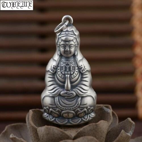 100% 999 Silver Tibetan Guanyin Buddha Statue Pendant Buddhist Kuanyin Pendant Tibetan Avalokitesvara Pendant Good Luck Amulet