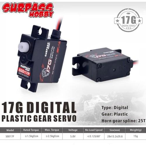 SURPASS Hobby Waterproof Servo S0017P 17g Plastic Gear 2.6KG Baja Servo for 1/8 1/10 Scale RC Cars Airplane Boat Duct Plane