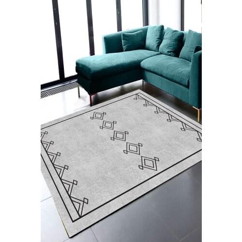 Geometric Pattern Gray Carpet (Machine Washable Non-Slip Leather Base 80cm X 250cm) - CP183