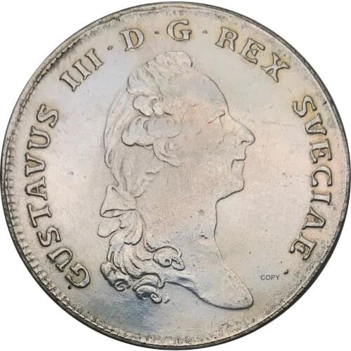 Sweden 1781 1 Riksdaler Gustav III OL IR D Brass Silver Plated Copy Coins