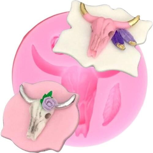 Bull Head Silicone Mold Leaves Fondant Cake Decorating Tools Rose Flower Chocolate Gumpaste Moulds Polymer Clay Candy Molds