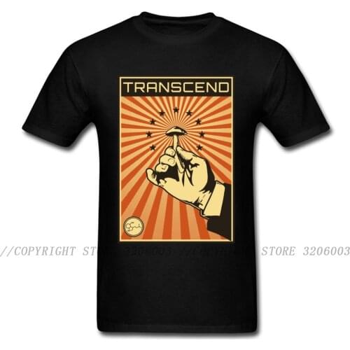 Transcend 2018 Funny Men Black T-shirt Vintage Poster Print Male T Shirts Hand & Mushroom Cartoon Tee Wholesale