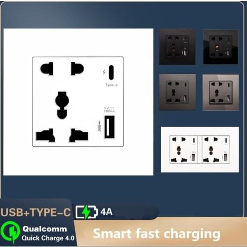 Depoguye Universal 10-pin fast charging USB wall dual socket, 18W Type-c USB plug adapter, White/gold/gray/black AC110V -250V