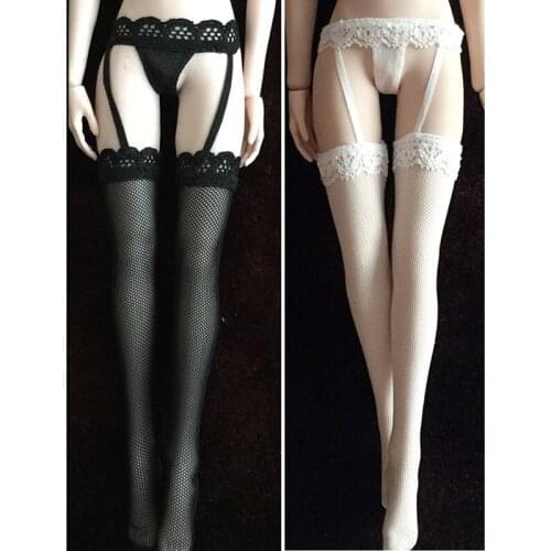 In stock 1/6 female soldier clothes black and white lace garter Siamese stockings movable doll suitable for 12-inch female model