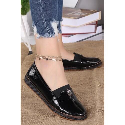 Woggo Pnt 307001 Wrinkled Patent Leather Daily Women 'S Ballerina Shoes