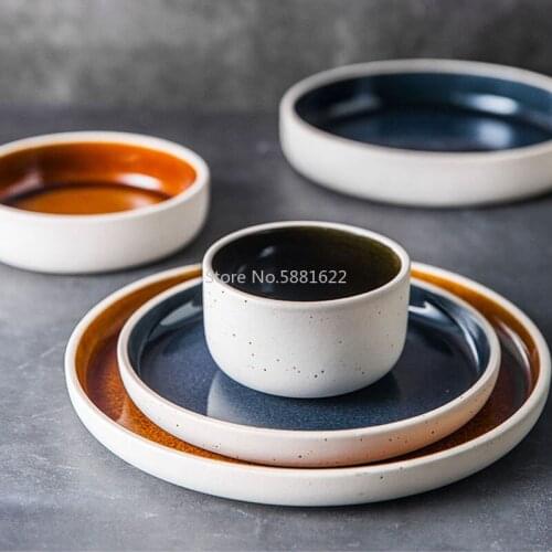 Japanese Kiln Glazed Dish Ceramic Plates Home Restaurant Tableware Cuisine Plate Bowl