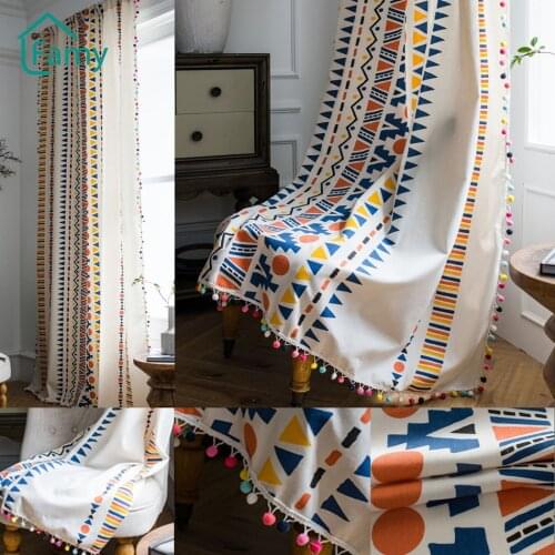 Curtains Geometric Printing Colored Hair Balls Living Room Bedroom Kitchen Drapes Curtains Windows Cortinas Para La Sala