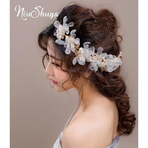 NiuShuya Silk Yarn Flower Crowns Bride Hair Wreath Fairy Beauty Hair Jewelry Headpiece Women Girls Wedding Hair Accessories