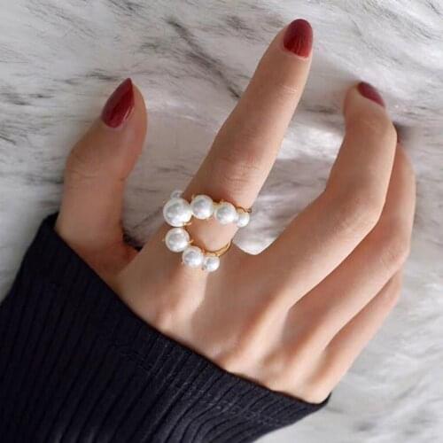 Fashion Simple Design Sense Geometric Ladies Ring New Jewelry Personality Declaration Open Ring Adjustable Pearl Ring
