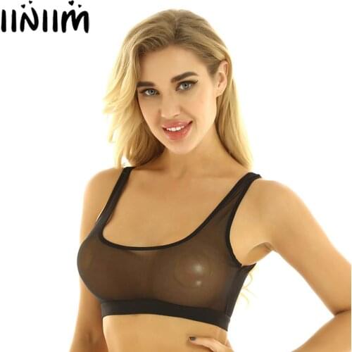 UK/UK STOCK iiniim Women Sexy Lingerie Sleeveless See Through Mesh Bralette bra Vest Tank Transparent Crop Tops Femme Nightwear