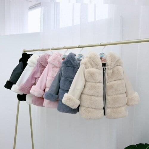 2020 Kids winter jacket with hoody / PU sleeves with faux fur coat