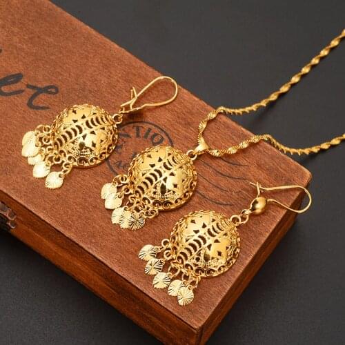 Gold Dubai india Vintage African tassel Jewelry Sets for Women Fashion Round Charms Necklace Earrings Wedding Jewelry Sets Gift