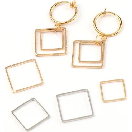 20PCS/lot Square Shape Rose Gold Rhodium Color Metal Hollow Frame Glue Blank Connector Charms Pendant DIY Jewelry Findings