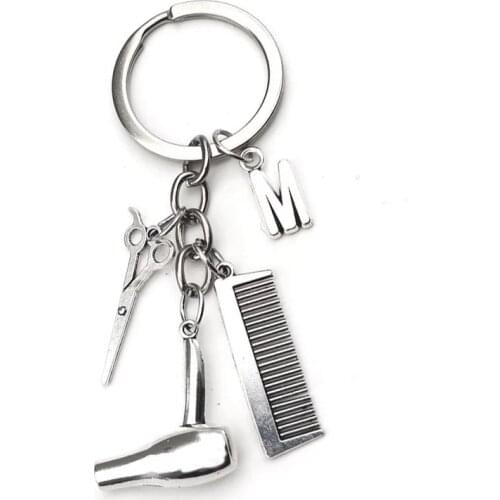 2021 Hair Stylist Must Have Hair Dryer Scissors Comb Decoration Keychain Hairdresser Gift Hair Dryer Letter Key Ring