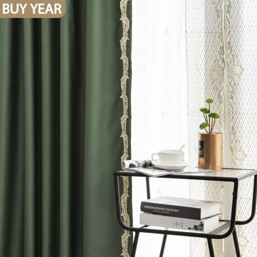 2021 new Chinese Style Curtains for Living Dining Room Bedroom Light Luxury Dark Green Retro Curtains French Window