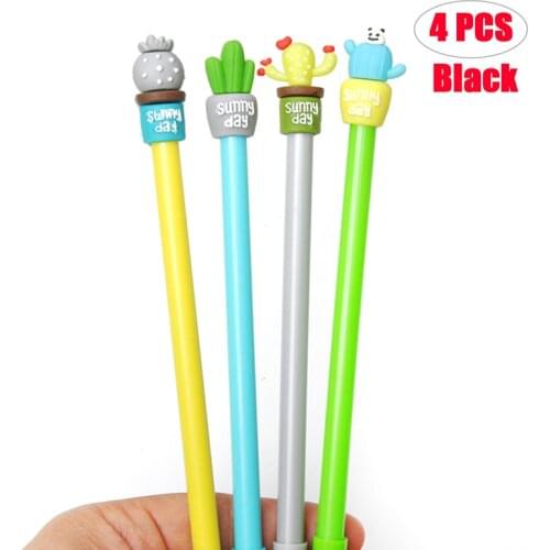 4pcs Cactus Gel Pens Cute Pen 0.5mm Black Ink Stationery Green Plant Office School Supplies Wholesale Stationary