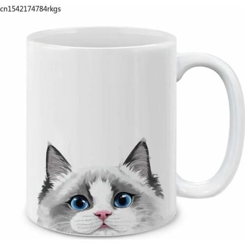 Silver Point Ragdoll Cat White Ceramic Coffee Mug Tea Cup, 11 OZ