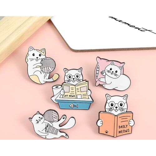 Cute cat series cushion basketball reading cat-shaped brooch unisex enamel backpack accessories good friend gift jewelry