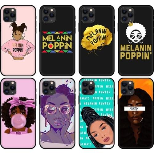 Black tpu case for iphone 5 5s se 2020 6 6s 7 8 plus x 10 XR XS 11 12 mini pro MAX back cover Melanin Poppin