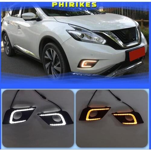 1 Pair DRL Daytime Running Lights For Nissan Murano 2015 2016 fog lamp cover 12V Daylight with yellow turn signal