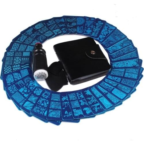 Finger Angel 35Pcs Nail Art Plate Nail Art Stamping Template+1 Pcs Black Stamping Case+1 Pcs Double Side Stamper &2pcs amp W050