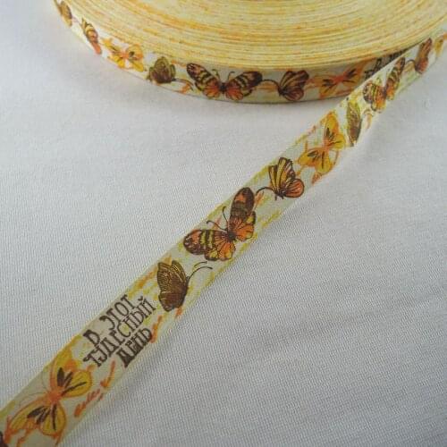 5/8'' 15mm Yellow butterfly Style Cotton Ribbon Printed DIY Handmade Cloth Sewing & Packing Label Tapes Ribbon Set 5YDS XM-83A