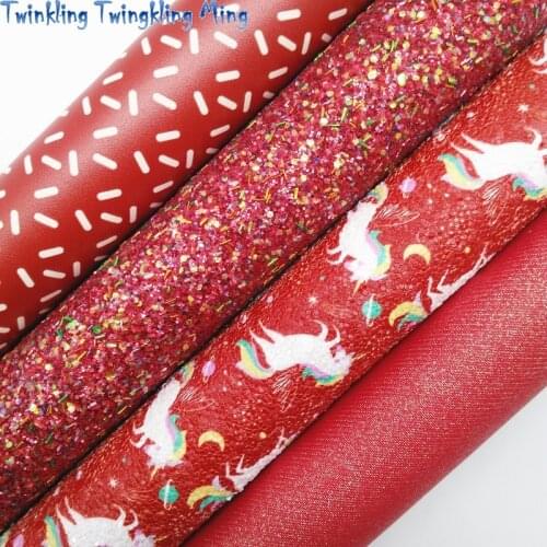 Unicorn Printed Glitter leather, Sprinkles Smooth Synthetic Leather Faux Fabric Sheet For Bow 21x29CM Twinkling Ming KM351