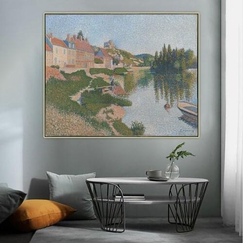 Citon Paul Signac《Les Andelys》Pointillism Canvas Oil Painting Art Poster Picture Wall Decor Home Living room Decoration