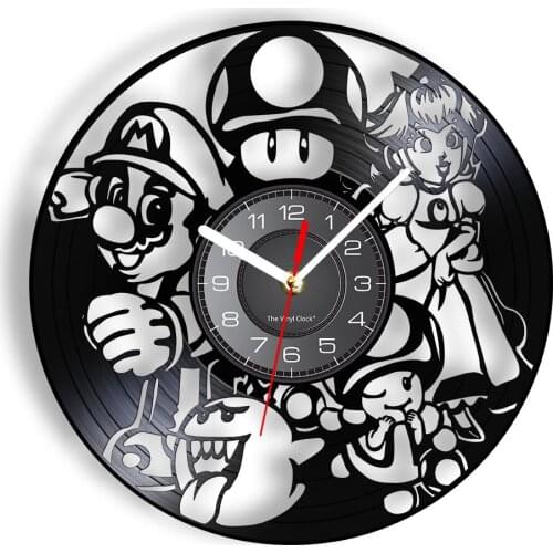 Classical Video Game Characters Vintage Vinbyl Record Wall Clock Retro Gaming Machine Watch Timepieces For Boys Gamer Room Decor