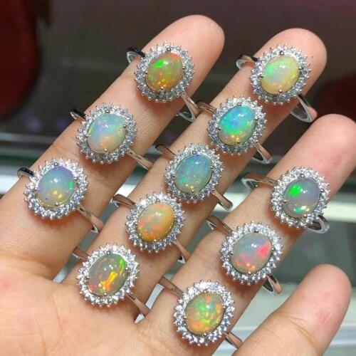Oval 7x9mm Multicolor Opal Ethiopia Real Natural Opal Ring In 925 Sterling Silver Wedding Rings Women Adjustable Rings Size