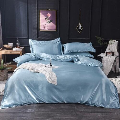 4pcs Ice Silk Bedding Set Comfortable Bedclothes Solid Color Bedspreads For Double Bedding Satin Bed Sheets Bed Linen For Home34