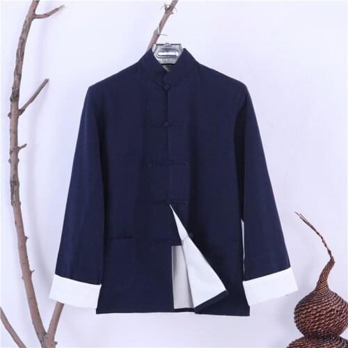 Jacket MenS Autumn New Double Deck Long Sleeve Solid Jacket 100% Cotton Traditional Chinese Kung Fu Coat Tai Chi Uniform Куртка
